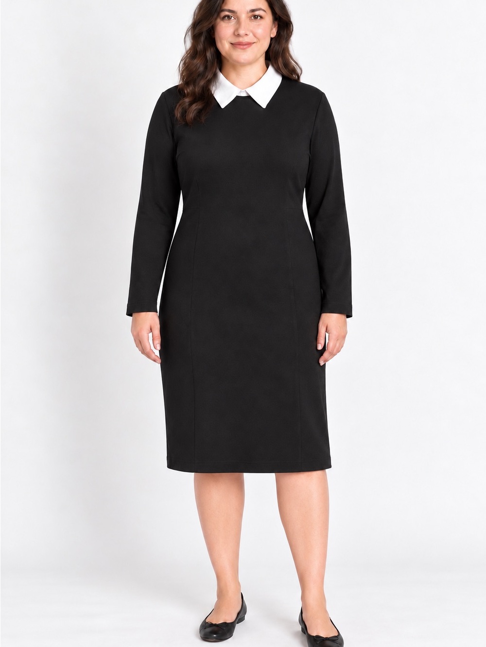 Lauren Ralph Lauren tailored Sleeve silhouette black dress white collar 16